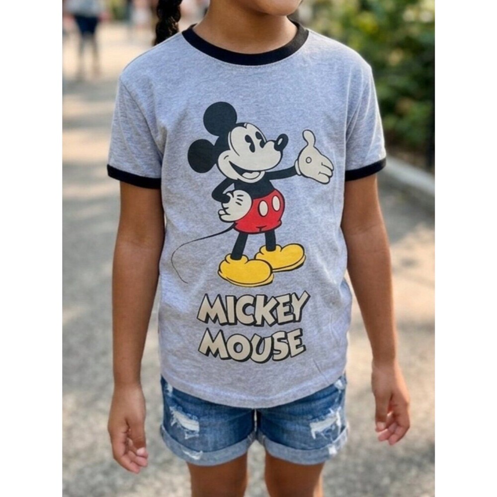 Disney Mickey Mouse Gray Graphic Kids Tee Shirt Size Small Kidcore